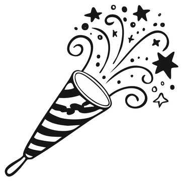 Hand Drawn Party Popper Exploding With Stars Confetti and Swirls Celebration