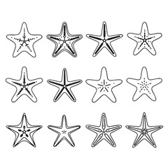 Obraz premium Collection of twelve diverse starfish illustrations with intricate patterns on a white background for design