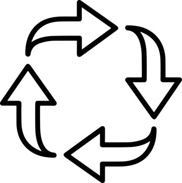 Circular arrow icon representing recycling, rotation, and continuous process