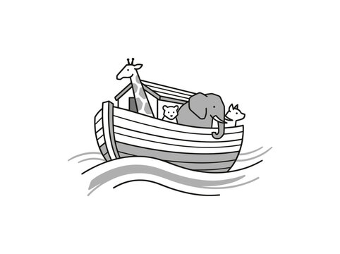 Wooden ark with animals aboard floating on water shown as simple biblical story illustration for religious education faith lesson children book heritage concept classroom resource guide