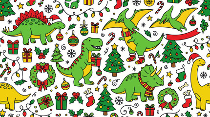 Cute Christmas Dinosaurs Pattern - Festive Holiday Illustration © Varel