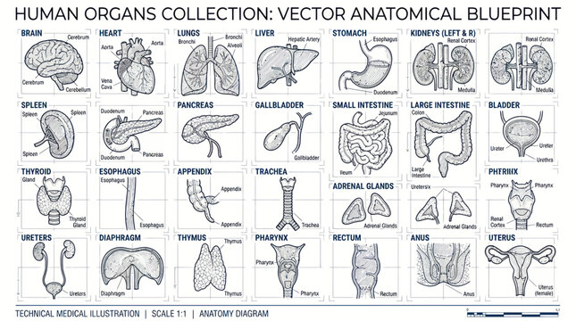 Human Organs Collection: Vector Anatomical Blueprint Medical Illustration