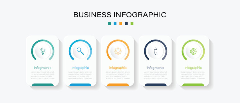 Business Infographic design template Vector with icons and 5 four options or steps. Timeline designed for business, presentations, web design, interface, diagrams with 5 steps. 