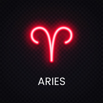 Neon Aries zodiac sign glowing on transparent background. Bright astrology symbol for horoscope design, celestial branding and mystical decoration.