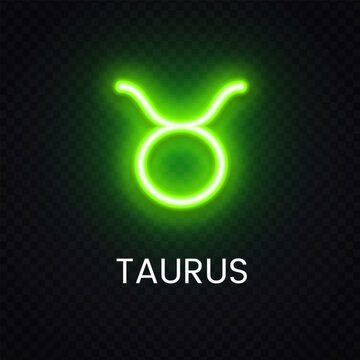 Green Taurus neon icon with luminous glow isolated on dark backdrop. Astrology emblem for horoscope theme, zodiac collection and spiritual artwork.