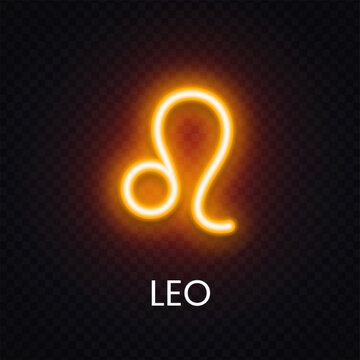 Orange Leo neon symbol with warm luminous effect. Zodiac illustration for horoscope poster, astrology branding and celestial decoration.
