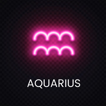 Pink Aquarius zodiac neon icon glowing on transparent background. Astrology symbol for horoscope collection, spiritual banner and cosmic design.