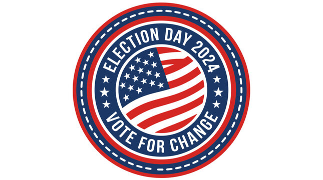Election Day 2024 Vote For Change USA Flag Emblem Round Sticker
