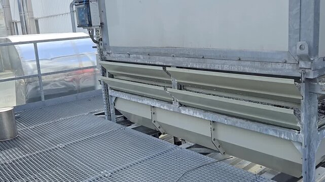Industrial Cooling Tower Unit on Factory Roof with Ventilation System