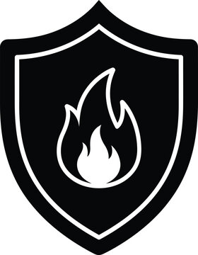 Flame fire safety shield protection warning sign vector illustration