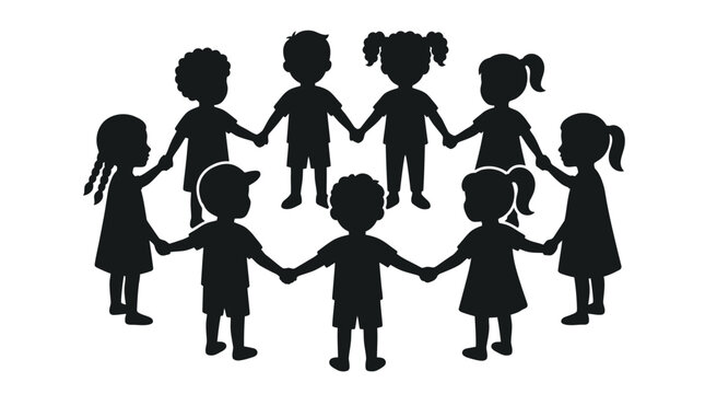 Group of children holding hands together.