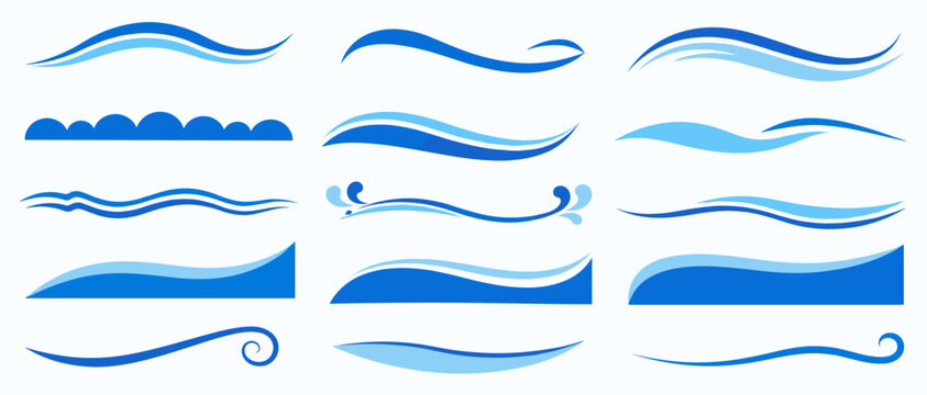 Modern wavy border divider collection, abstract blue curve frames and page separator shapes for website header banner layout vector