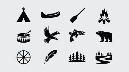 Indigenous native american culture set with historical traditional heritage tribal icons. © Suranjana