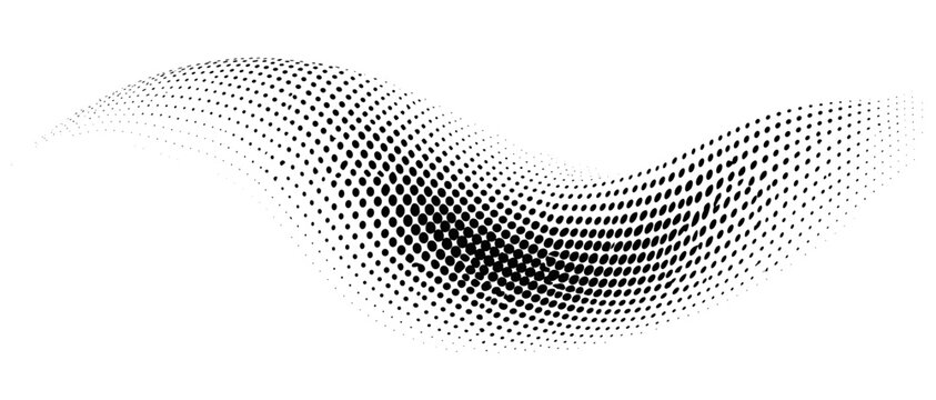 Monochrome dither gradient background with halftone dots, geometric wave texture, black white pixel pattern, abstract minimal vector design