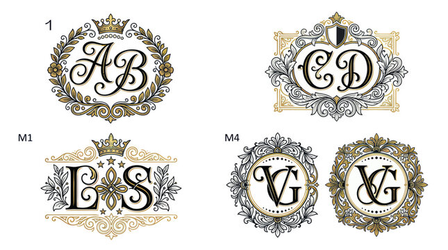 Elegant Monograms and Initials with Ornate Borders and Crowns