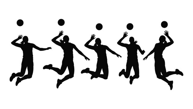 silhouette volleyball players sequence on white background sports action dynamic team