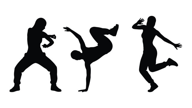 silhouette of three dancers performing dynamic poses dancer pose movement performer