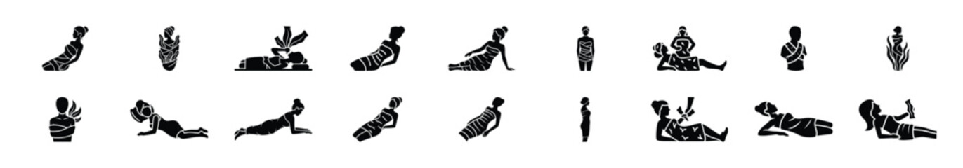 Minimalist female seaweed wrap silhouette icon set, women view and beauty vector icons © Habil
