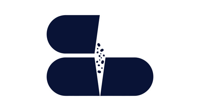 Pill capsule split open with powder flat silhouette icon
