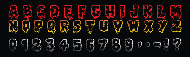 Flame Style Alphabet Font Set with Numbers and Symbols. Bold Fire Inspired Typography Collection for Gaming and Branding. Dynamic Lettering Design © Vivid Pixel Studio.
