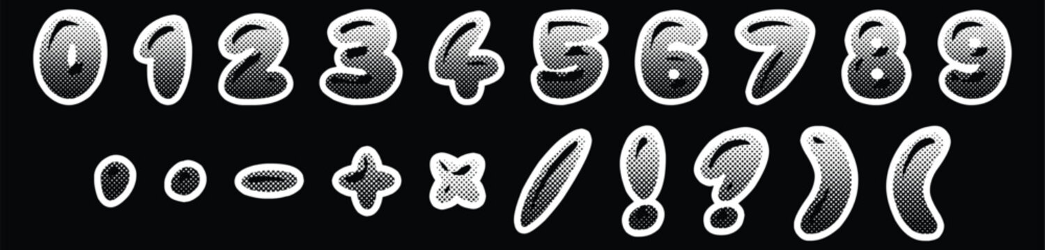 Bubble Style Number Font with Symbols and Punctuation Set. Hand Drawn Decorative Numeric Typography Collection. Playful Cartoon Digits Design