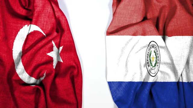 Paraguay and Turkey two flags textile cloth, fabric texture