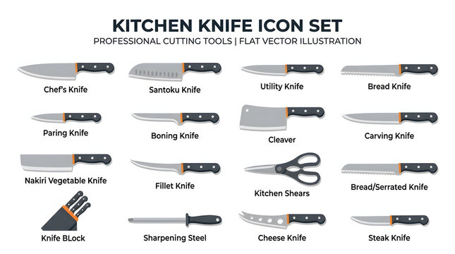 Kitchen knife icon set isolated on transparent background vector. Generative AI