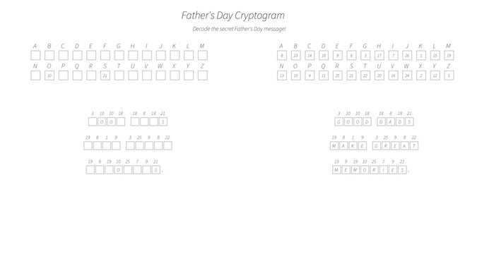 Father's Day cryptogram puzzle layout on white background  
