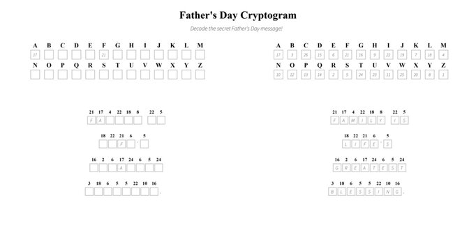 Father&rsquo;s Day cryptogram puzzle on white background  