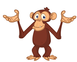 Obraz premium Cartoon funny brown monkey standing 