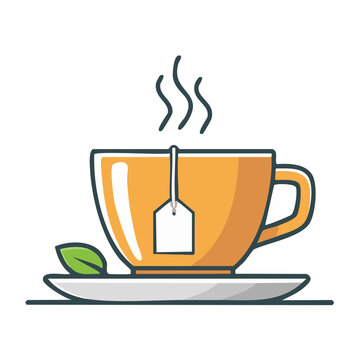 Flat design icon of a steaming cup of tea with a tea bag
