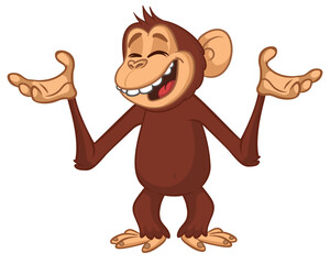 Obraz premium Cartoon funny monkey chimpanzee with cute face expression. Vector illustration isolated on white
