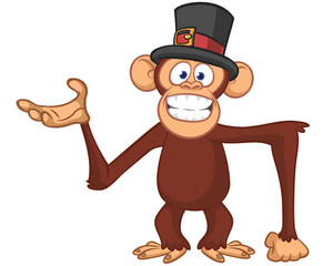 Obraz premium Cartoon funny monkey chimpanzee with cute face expression. Vector illustration isolated on white