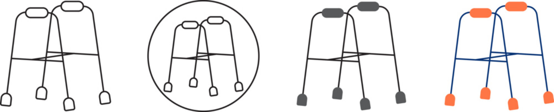 Set of four different walker icons and illustrations for elderly or disabled people Vector