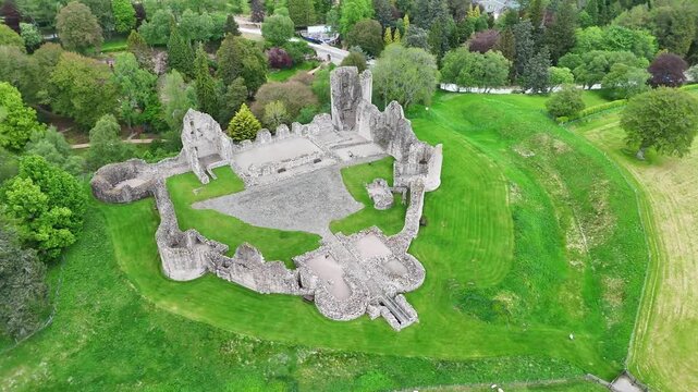 Drone Journey Above Kildrummy Castle Historic Medieval Stronghold and Scottish Countryside

