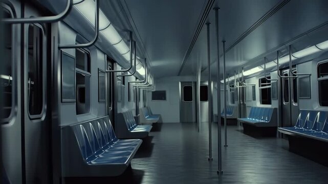 Empty subway carriage interior at night