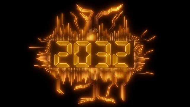 2032 neon line text. Abstract 2032 neon text animation, Glowing neon number text background. video animation . important year, important date 2032. Educational mathematics 2032 animation.