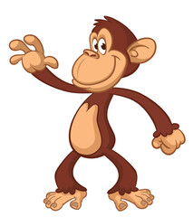 Obraz premium Cartoon funny monkey chimpanzee with cute face expression. Vector illustration isolated on white