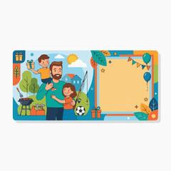 Fototapeta premium Father and children celebrating with gifts and outdoor activities like barbecue and fishing