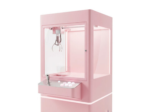Pink claw machine arcade game toy catcher as clean cutout isolated on transparent background