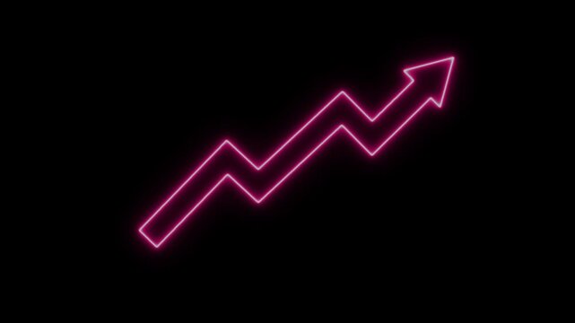 Neon pink zigzag arrow pointing up on black background