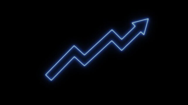 Neon blue zigzag arrow pointing up on black background