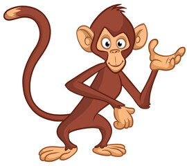 Fototapeta premium Cartoon happy monkey with funny face expression. Vector illustration isolated on white