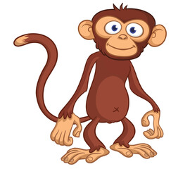Cartoon happy monkey with funny face expression standing and posing. Vector illustration isolated on white © drawkman