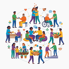 Fototapeta premium Diverse community members helping each other in various activities