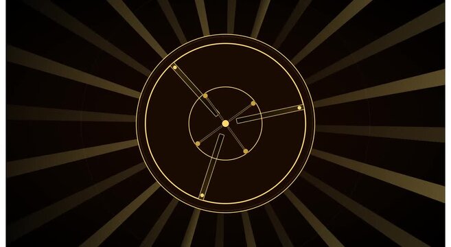 Rotating golden geometric hud interface with radial animation