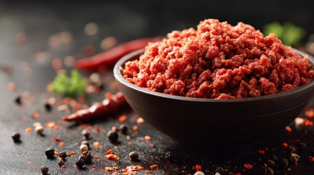 Raw vegetarian vegan protein mince arranged as a background, representing a healthy food concept with natural plant-based texture and composition.