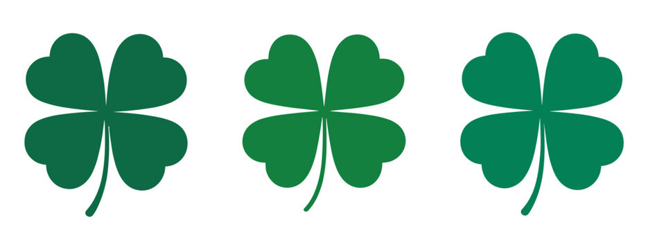 Four-leaf clover: A trio of vibrant green four-leaf clovers, each with four heart-shaped leaves, arranged in a row, symbolizing good luck and fortune.