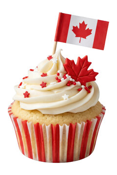 Canada Day maple leaf cupcake with Canadian flag isolated on transparent background