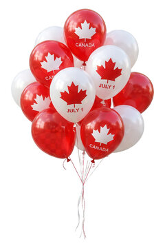 Red and white Canada Day balloons isolated on transparent background